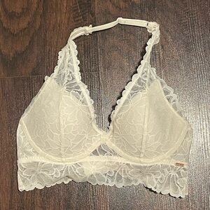 NWOT Victorias Secret Pink white lace halter push-up bra